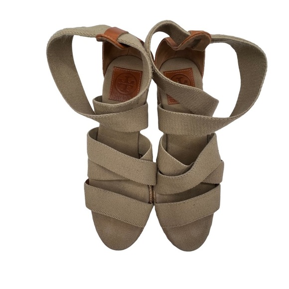 Tory Burch Beige Slip On Strappy Wedge Espadrille Sandals Size 8 Women’s - Picture 5 of 10